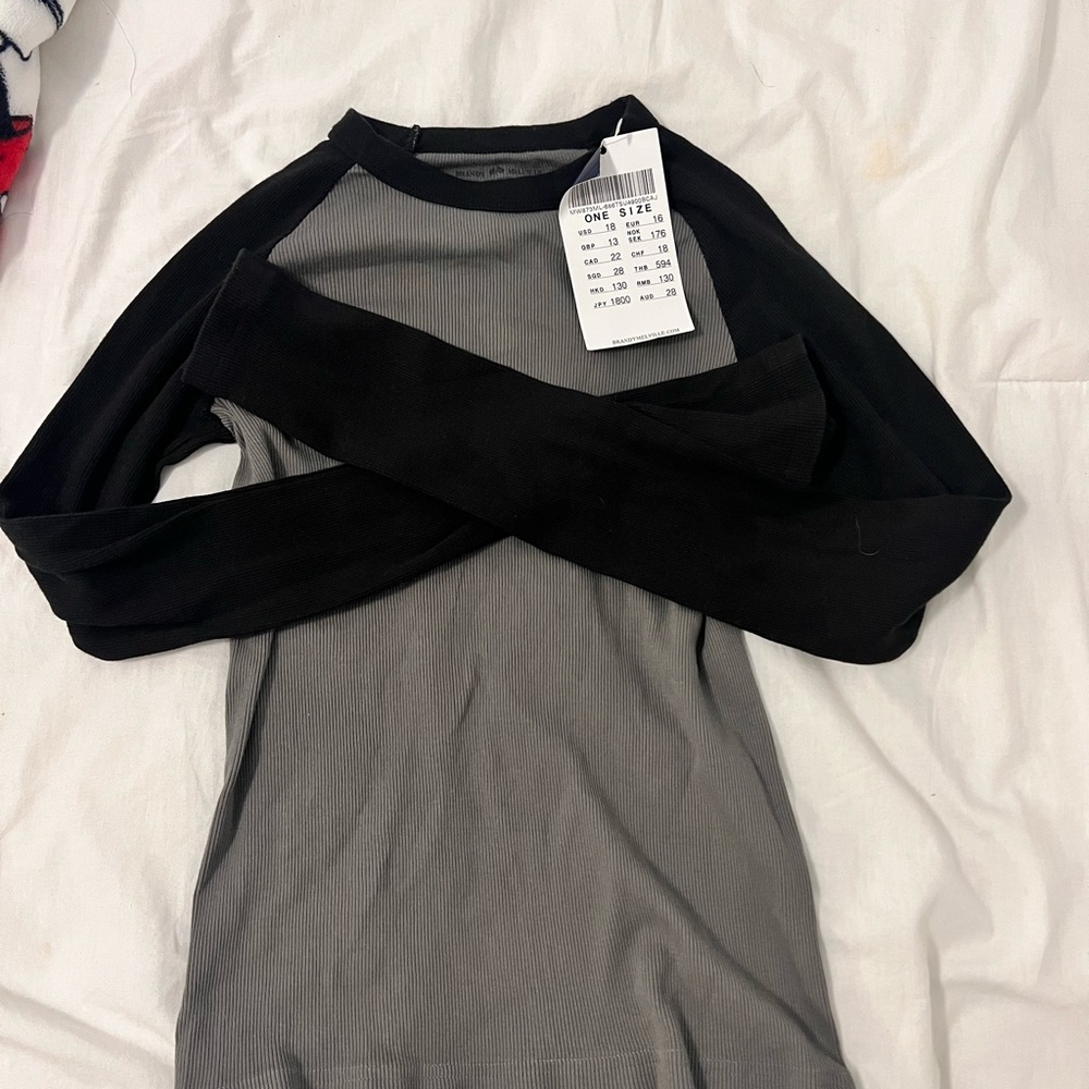 Black and Grey Brandy Melville long sleeve shirt